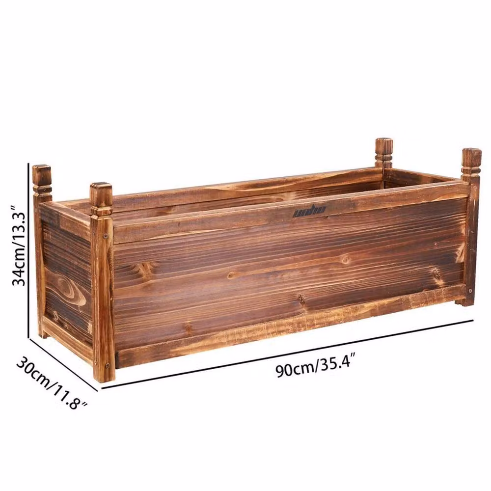 FLAVORA Large Wooden Raised Plant Display Bed in Brown, W/D/H: 90 x 30 x 33 cm – 2
