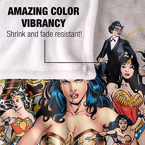 LOGOVISION Wonder Woman 75th Collage Silky Touch Super Soft Fleece Throw Blanket, Multicolour and White, W/D/H: 152 x 127 cm – 3