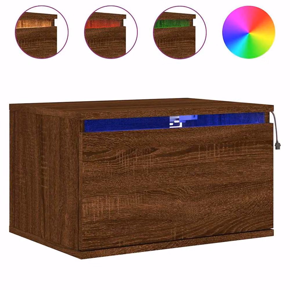 Berkfield Home Set of 2 Wall-mounted Bedside Cabinets with Integrated LED Lights, Brown Oak – 4