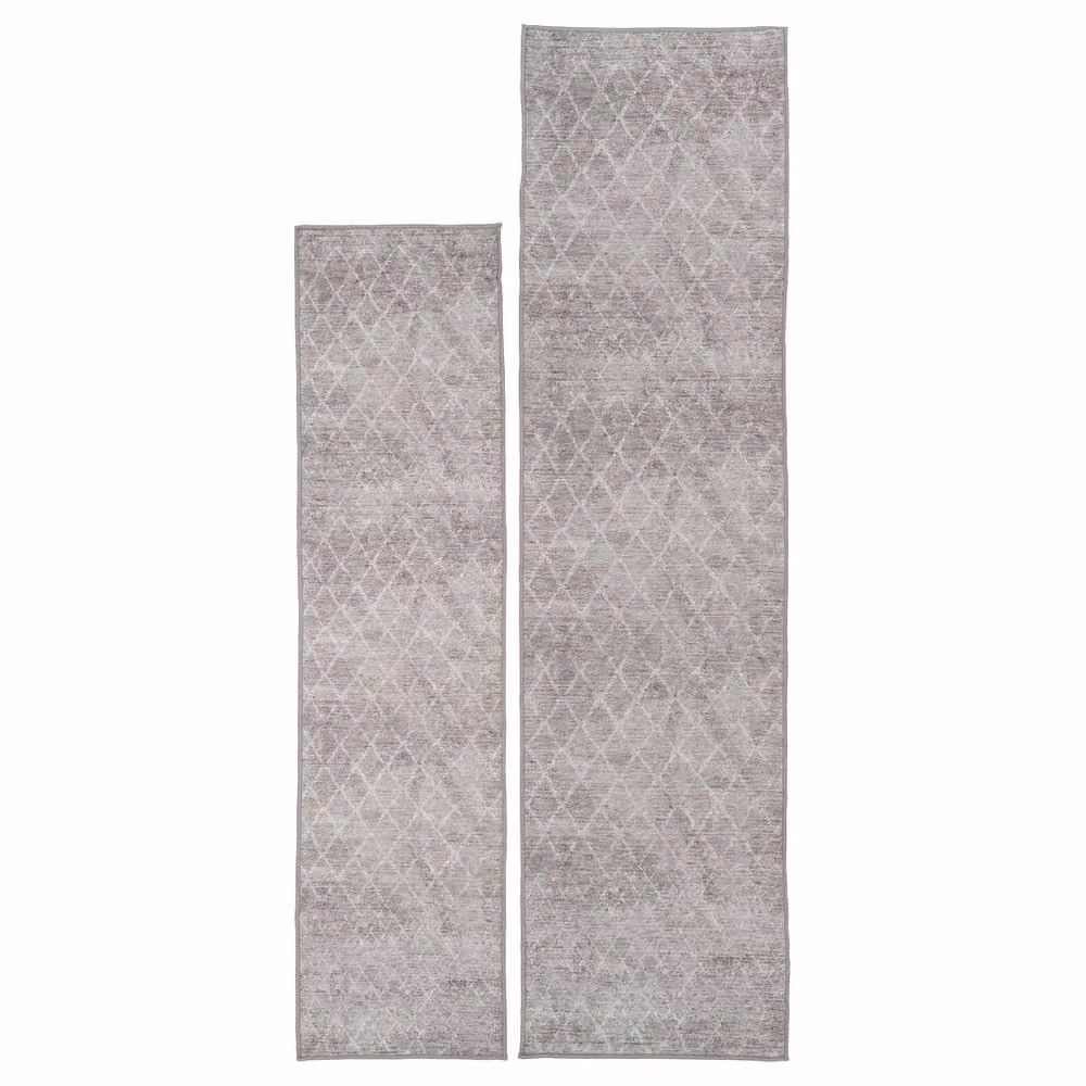 Kukoon Vintage Distressed Machine Washable Runner Rug in Beige and Grey, W: 60 cm, L: 240 cm – 2