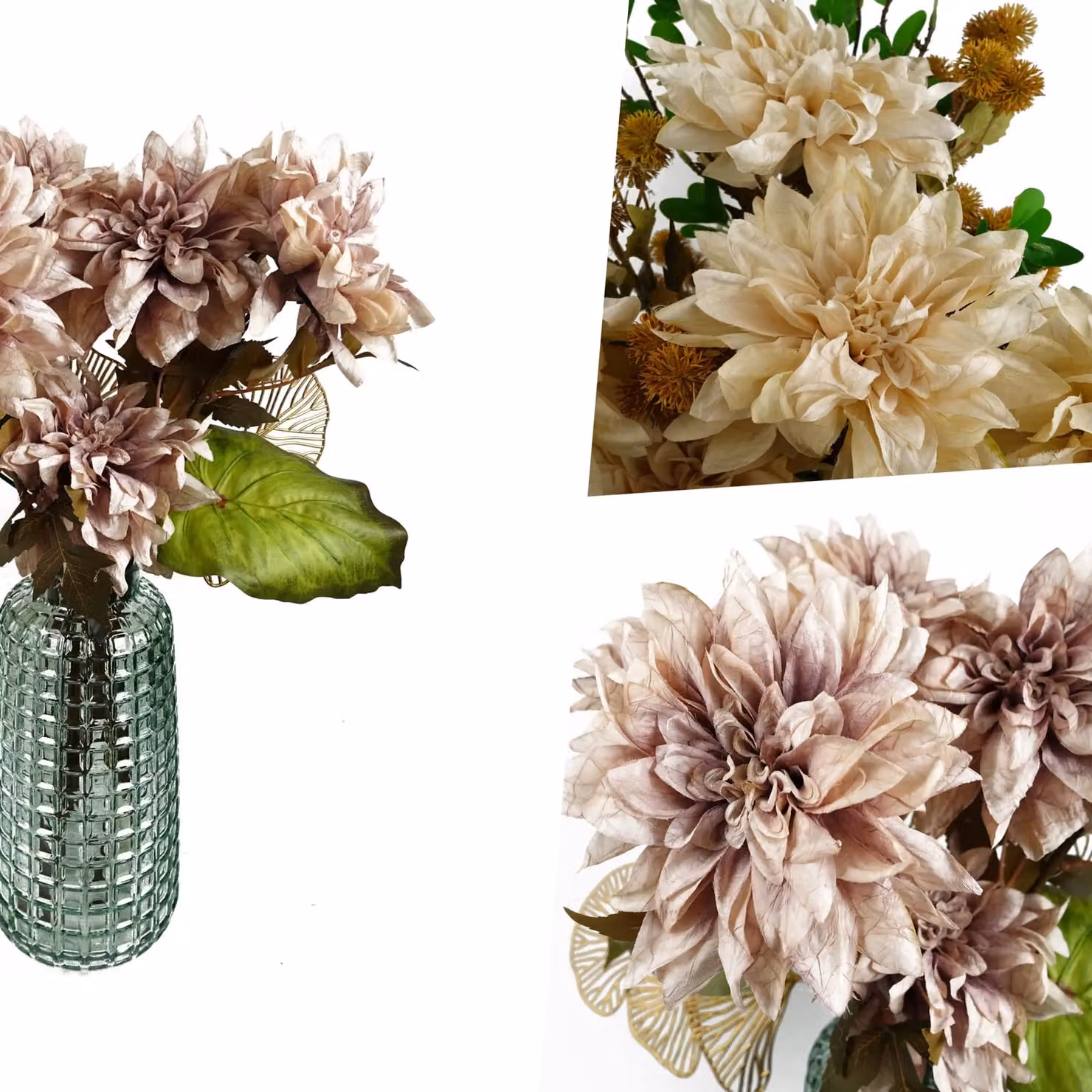 Pegdev Pack of 6 Artificial Dahlia Silk Flower Stems in Dusty Pink, Height: 55 cm – 4