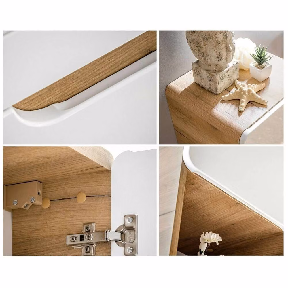 VOGREX White Gloss Oak Bathroom Wall Cabinet with Soft Close Hinged Doors and Internal Shelves – 2