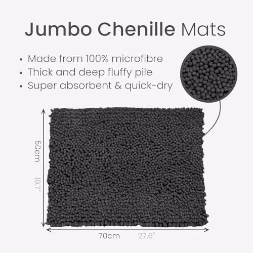 Allure Bath Fashions Jumbo Chenille Bath Mat, Non-Slip and Quick-Drying, Charcoal Grey, W/D: 50 x 70 cm – 4
