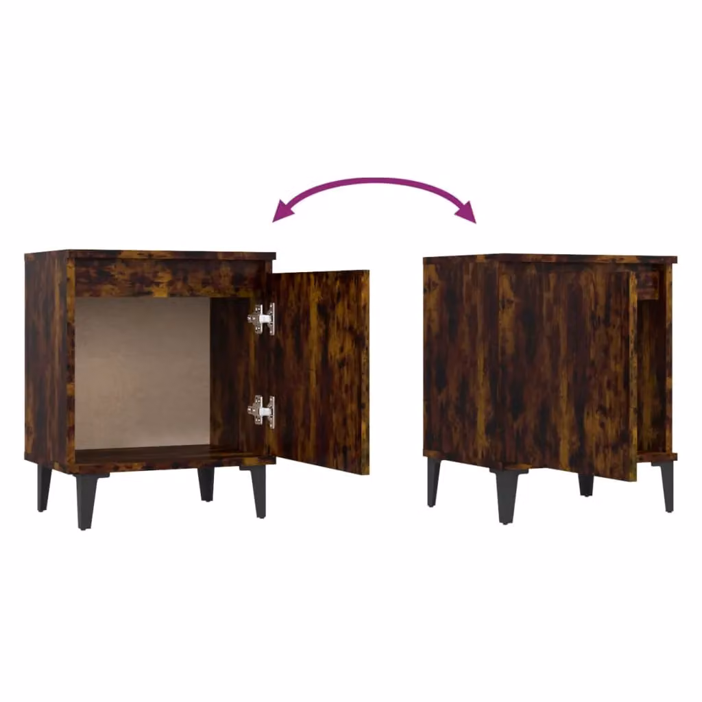 Berkfield Home Bed Cabinet in Smoked Oak and Brown with Metal Legs, W/D/H: 40 x 30 x 50 cm – 4