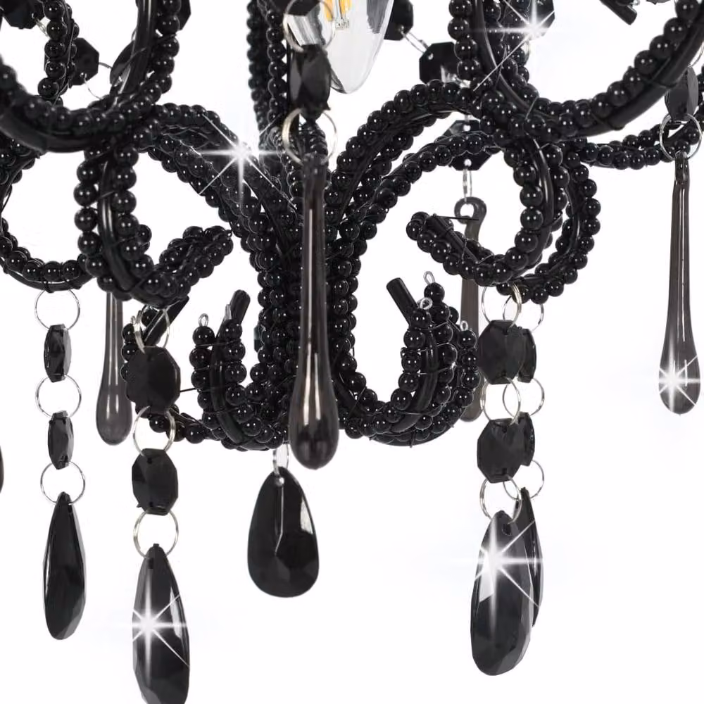 Berkfield Home Beautiful Round Black Ceiling Lamp with Beads and E14 Socket – 4
