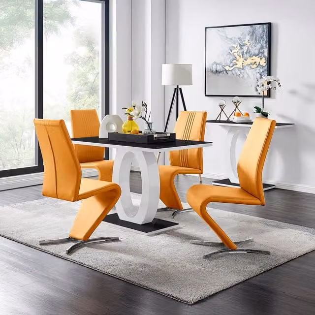 FurnitureboxUK Giovani Glass Dining Table and Four Willow Chairs Set in Mustard
