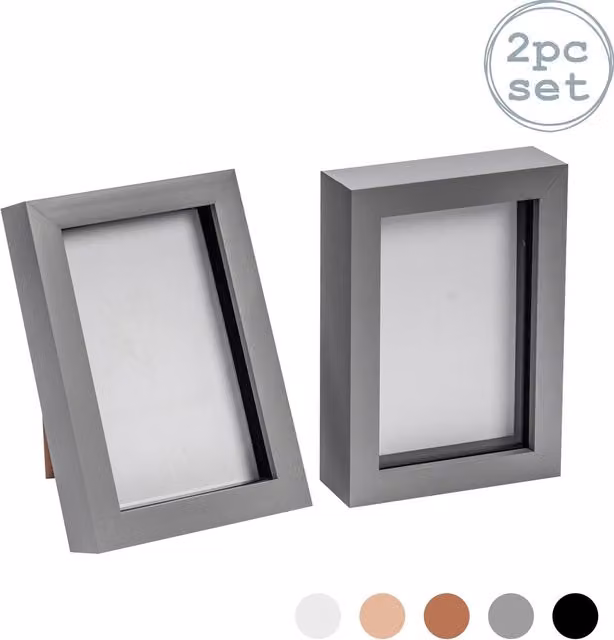 Nicola Spring Pack of 2 Modern Rectangular 3D Box Photo Frames, Grey, W: 10.16 cm x H: 10.16 cm