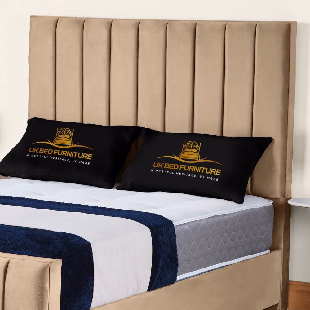 UK Bed Furniture Lisburn Upholstered Slatted Base Bed with 48 Inch Headboard in Beige, Size: 180 x 200 cm – 2