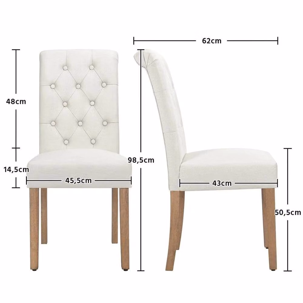 Kelvenix Set of 2 Modern Beige Fabric Dining Chairs with Rubberwood Frame – 1