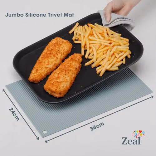 Zeal Blue Silicone Rectangular Non-Slip Trivet Mat with Hanging Loop, W: 36 cm, D: 24 cm – 1