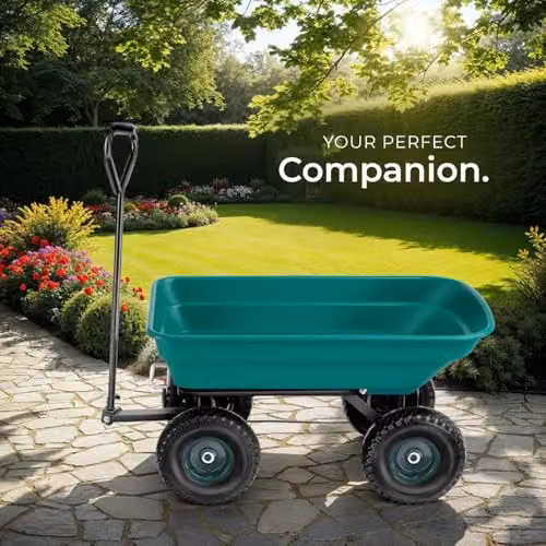 tectake Garden Cart with 52L Tilting Function and Steel Frame in Green, 120 kg Capacity – 7