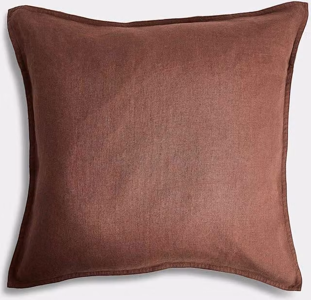 M&S Pure Linen Square Cushion in Brown with Feather Filling