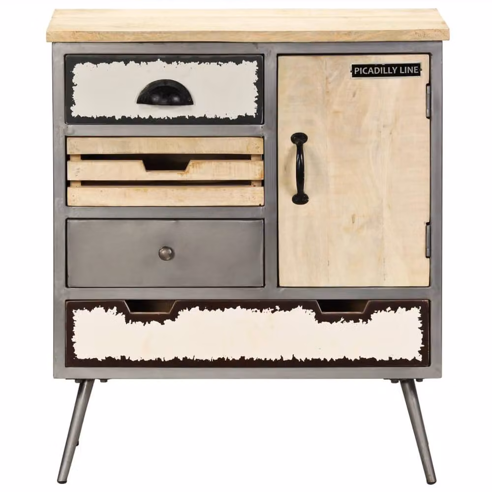 Berkfield Home Industrial Sideboard in Grey Solid Mango Wood and Steel, W/D/H: 65 x 33 x 76 cm – 2