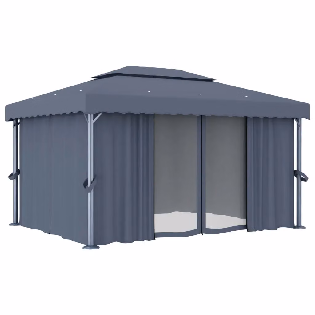 Berkfield Home Anthracite Aluminium Gazebo with Black Curtains, W: 4 m, D: 3 m – 2
