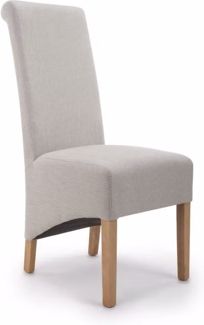 Shankar Pair of Upholstered Geometric Dining Chairs in Beige and Orange with Oak Wood Frame