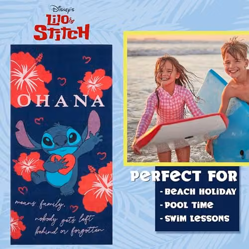 Disney Stitch Cotton Beach Towel for Children, Blue and Red, W/H: 140 x 70 cm – 3