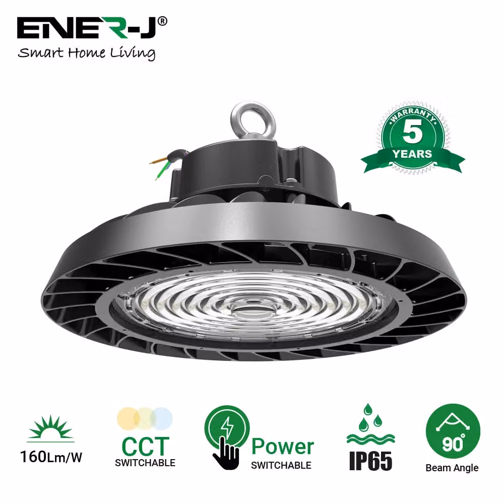 ENER-J 150W LED UFO Highbay Light with Switchable CCT and Wattage, IP65 Rated, White – 2