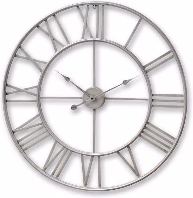 KDMK Silver Industrial Round Quartz Wall Clock with Geometric Metal Skeleton Design, Diameter: 60 cm