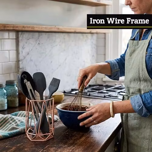 Premier Housewares Metal Utensil Holder in Copper and Pink Finish – 3