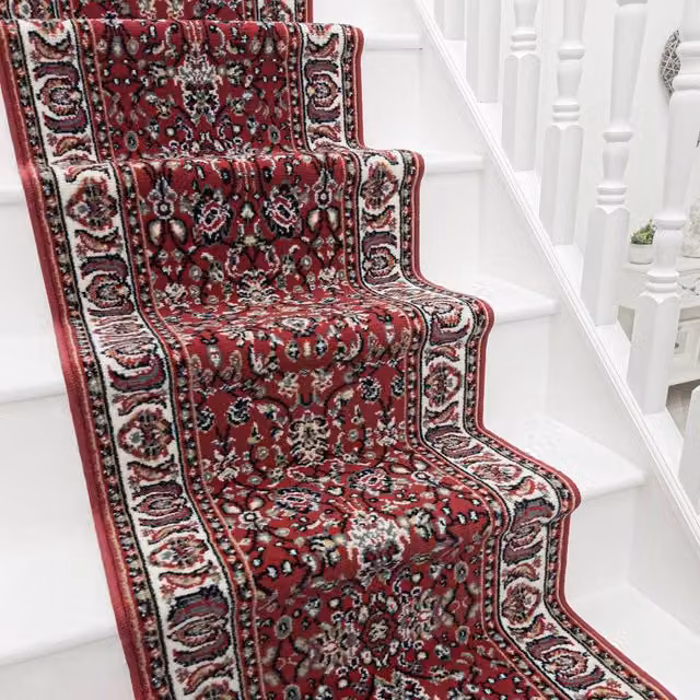 runrug Kashan Stair Runner Carpet in Red, W: 60 cm, L: 630 cm