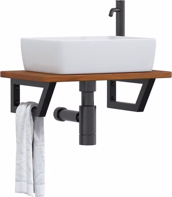 Berkfield Home Wall Mounted Basin Shelf in Brown Oak and Steel