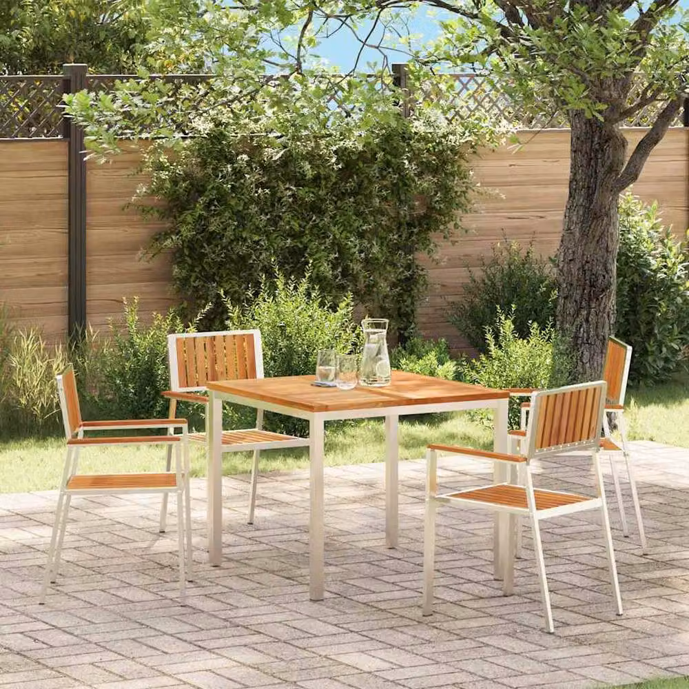 Berkfield Home Set of 4 Stackable Garden Chairs in Silver Teak Wood and Stainless Steel – 2