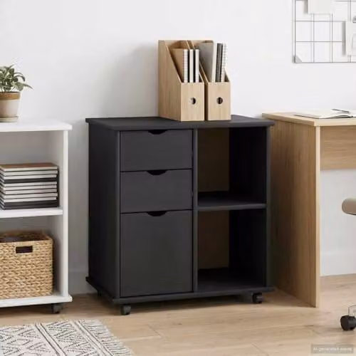 vidaXL Rolling Cabinet in Grey Solid Pine Wood W/D/H: 63.5 x 39 x 65.5 cm – 2