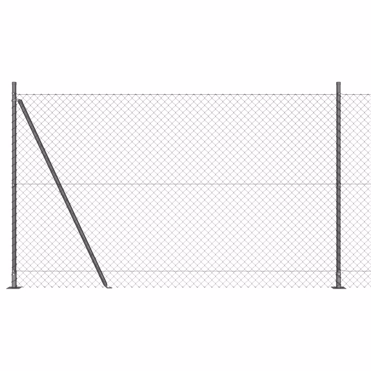 Berkfield Home Grey Galvanised Steel Chain Link Fence with 7 Flanged Posts, W: 10 m, H: 1.4 m – 2