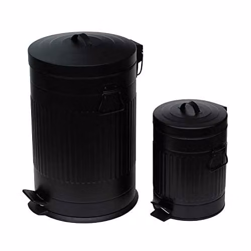 Simpa 2-Piece Metal Pedal Dustbin Set with Removable Inner Buckets, Black, 20L and 5L