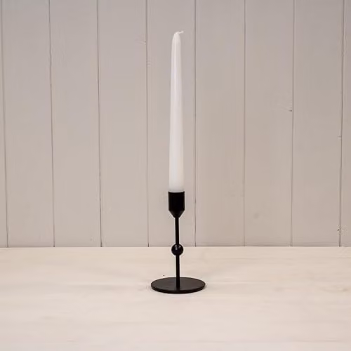 Gift Company Black Metal Single Taper Candle Holder with Ball Detail