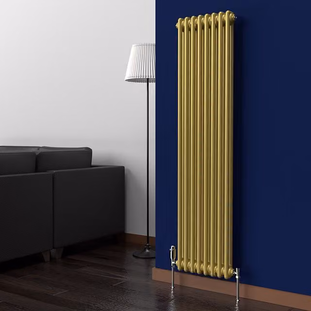 Lux Heat Vertical Coloured Column Radiator in Metallic Gold, H 150 cm x W 38 cm