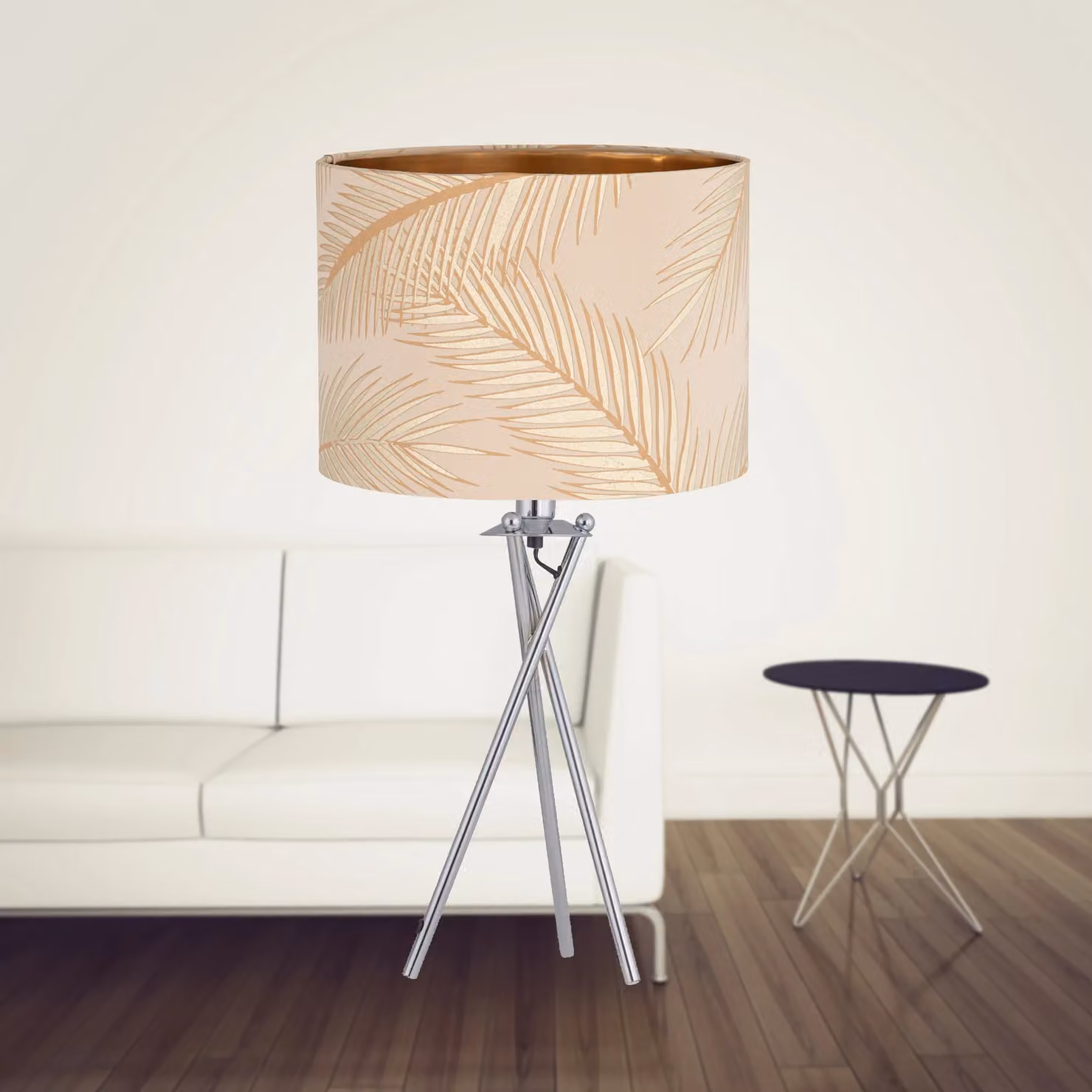 First Choice Lighting Tropica Chrome Tripod Table Lamp with Silver Fabric Shade – 2
