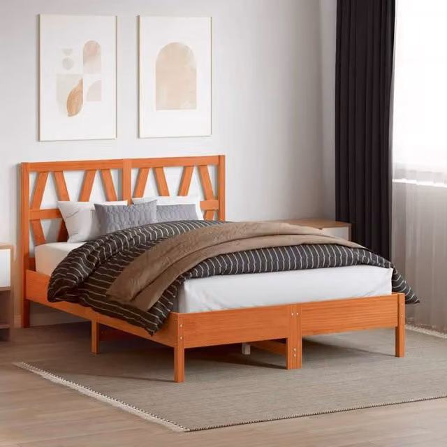 Berkfield Home Waxed Brown Solid Pine Wood Headboard, Width: 135 cm – 1