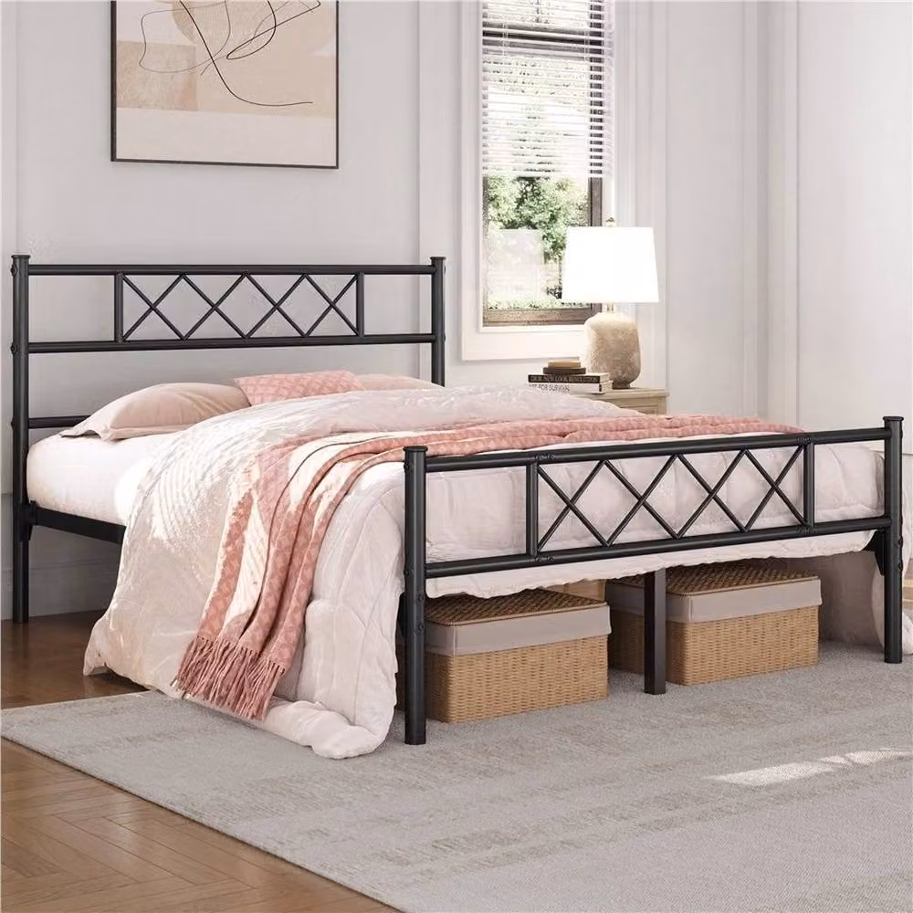 Kelvenix Metal Slatted Double Bed Frame in Black, W/D/H: 140 x 200 x 88.5 cm – 3