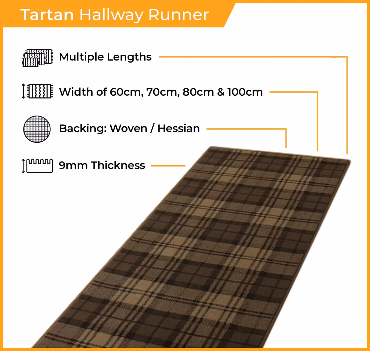 runrug Tartan Hallway Carpet Runner Rug in Brown, W/D/H: 70 x 210 cm – 2