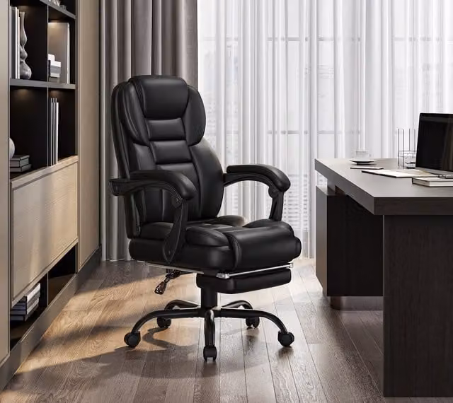 Yaheetech Black Synthetic Leather Executive Office Chair with Headrest and Footrest