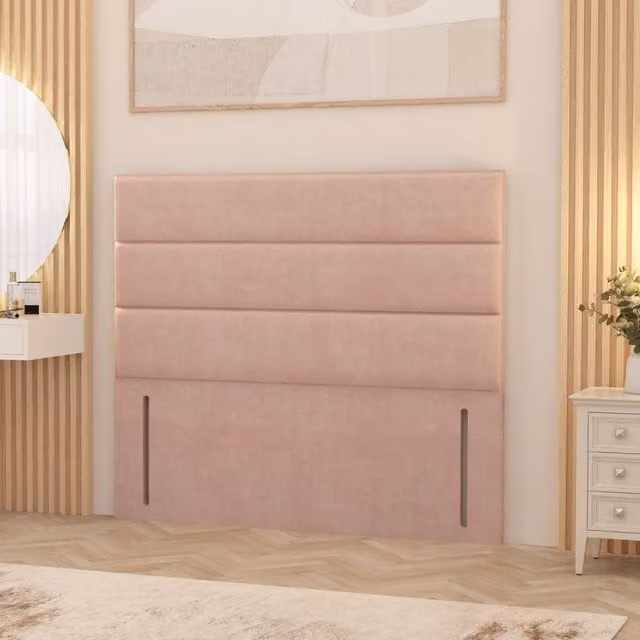 Horizona Pink Plush Velvet Floor Standing Upholstered Headboard for Small Double Bed