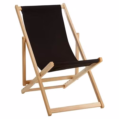 Premier Housewares Beauport Folding Wooden Deck Chair with Armrests, Black, W/D/H: 59 x 105 x 59 cm – 1