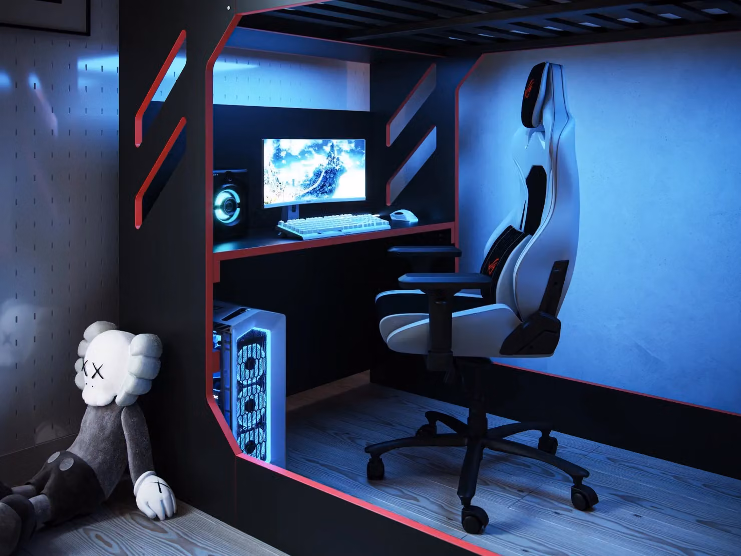 Flair Recoil Shuttle LED Gaming High Sleeper Small Double in Black and Red, W/D/H: 235.4 x 120 x 146.1 cm – 2
