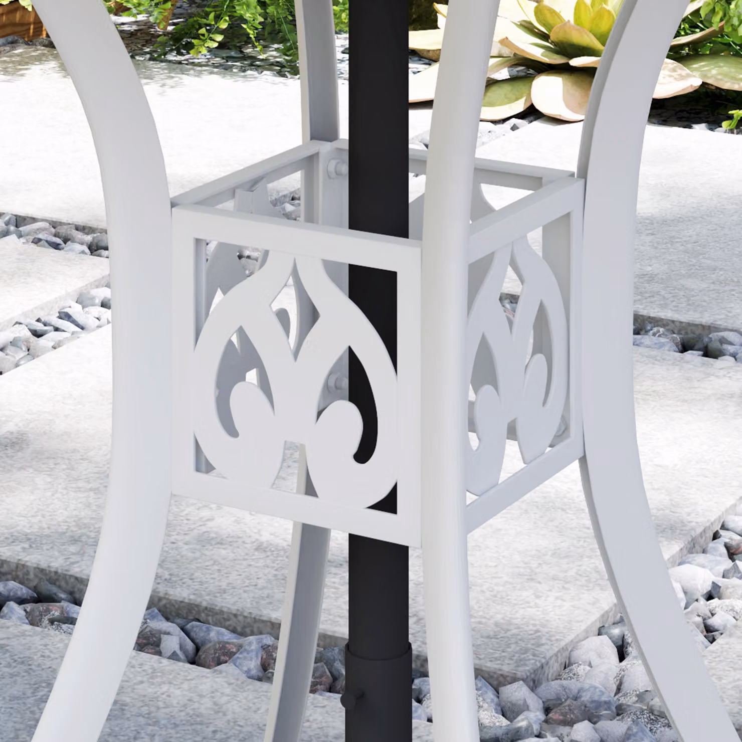 Outsunny Antique Cast Aluminium Round Garden Dining Table with Parasol Hole, White – 5