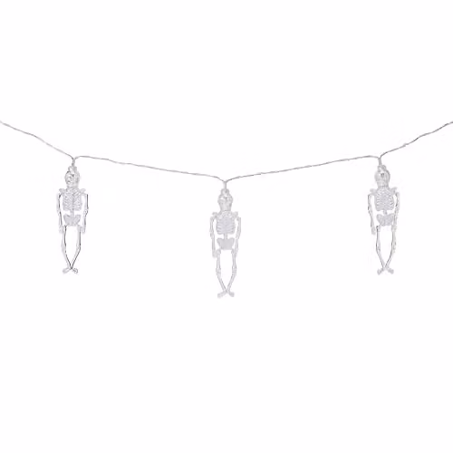 Lights4fun Skeleton Halloween String Lights with 10 Clear White Plastic Skeletons and Warm White LEDs – 2