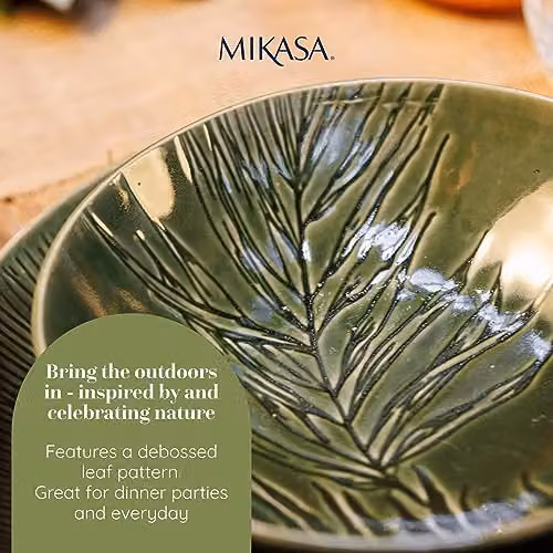 Mikasa Jardin Floral Stoneware Pasta Bowl Set, Green, 4 Pieces, Diameter: 20 cm – 3