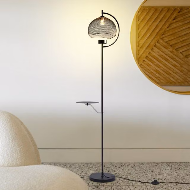 Livingandhome Industrial Metal Single Light GU10 Floor Lamp with Tray in Black