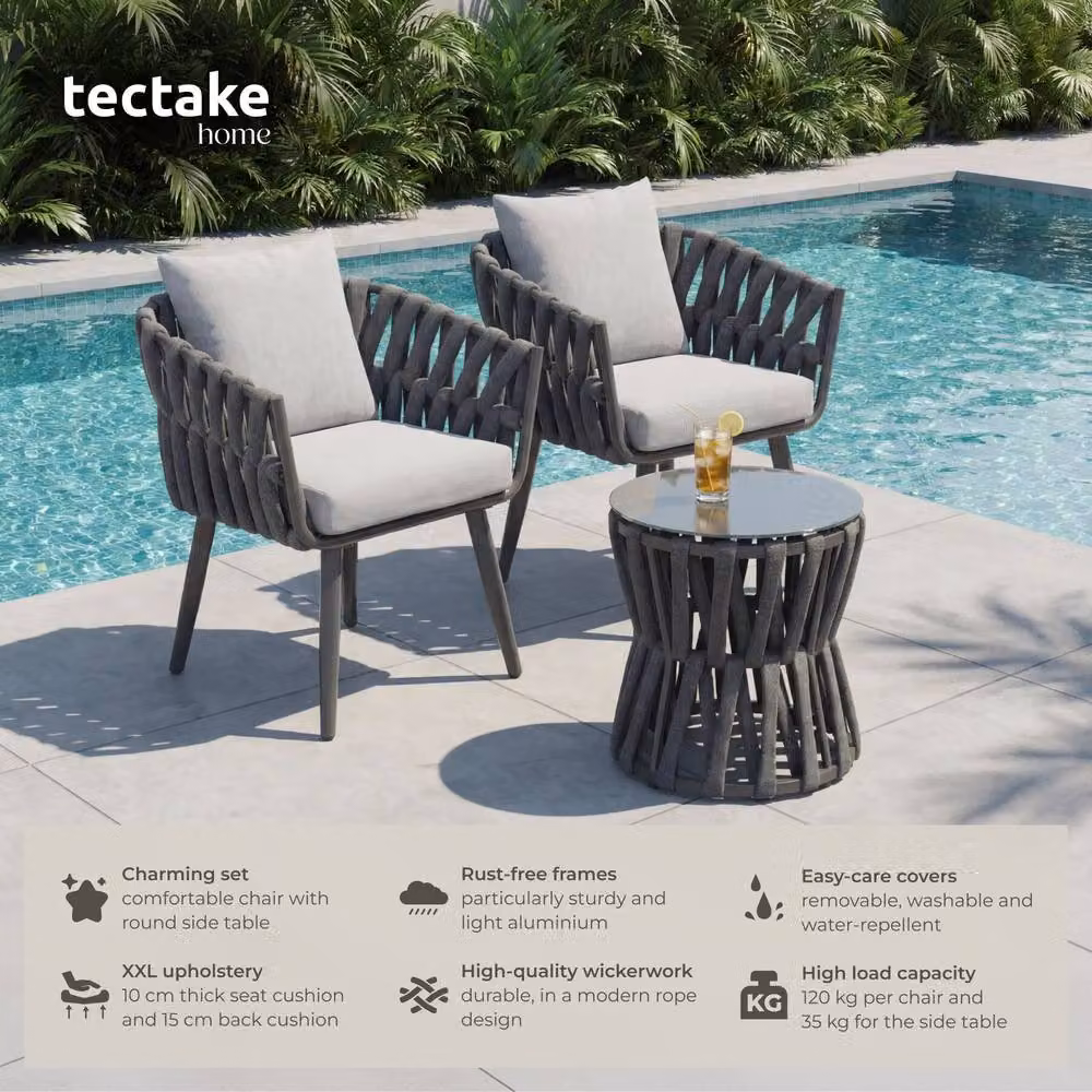 tectake Lugano 2 Seater Rope Design Set with Aluminium Frame in Dark Grey – 2