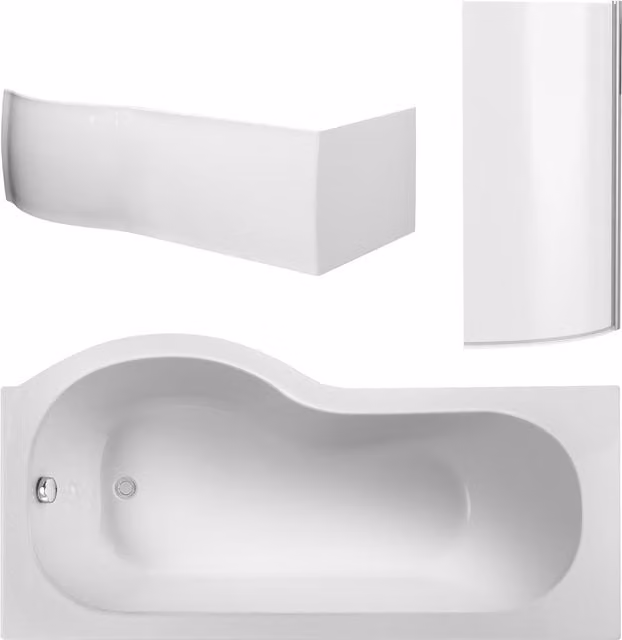 Balterley Asymmetric P Shape Square Shower Bath Screen and Front Panel, White, W: 150 cm – 1