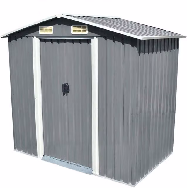Berkfield Home Grey Metal Garden Storage Shed with Sliding Doors and Side Vent, W/D/H: 204 x 132 x 186 cm – 1