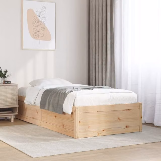 Berkfield Home Single Solid Wood Pine Bed Frame in Brown, W/D/H: 90 x 190 cm – 1