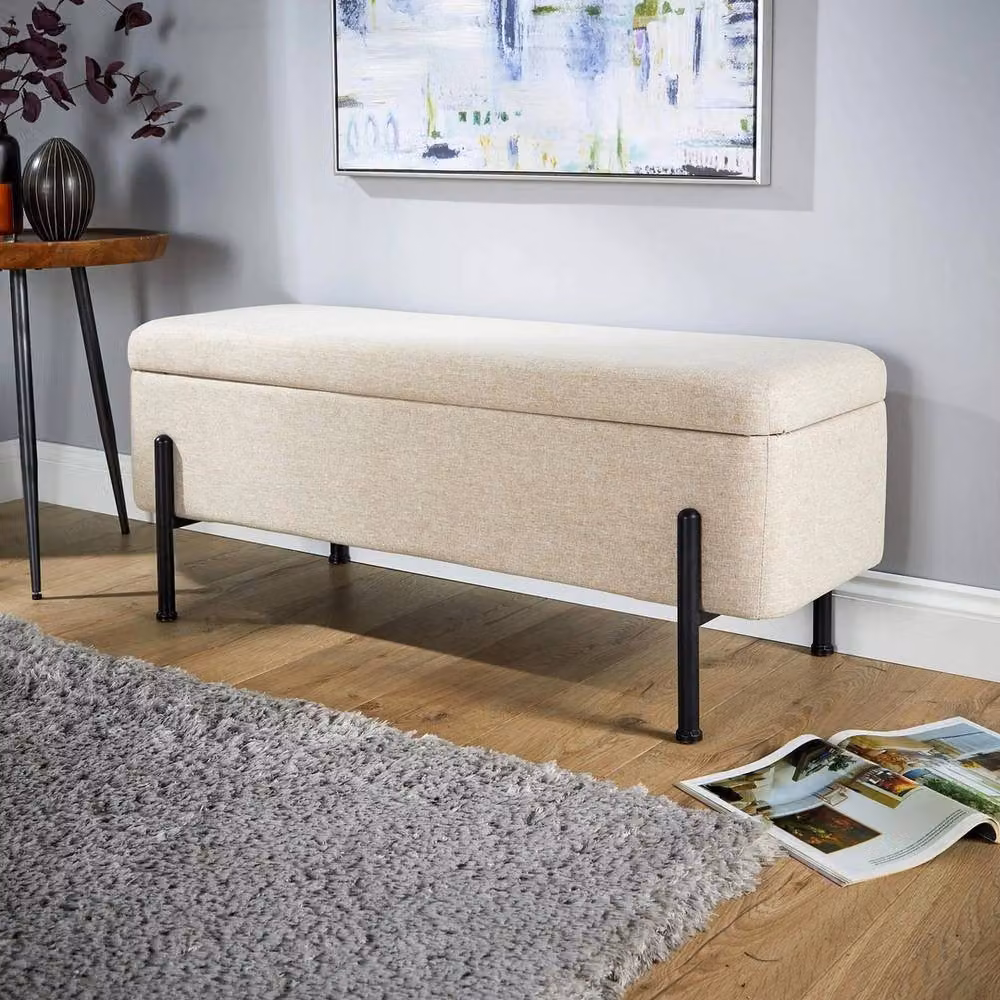 FORGEVIO Beige Linen Storage Seat with Metal Legs – 3