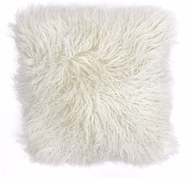 Make it a Home White Mongolian Sheepskin Cushion with Feather Filling and Removable Cover