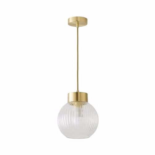 ValueLights Maddison Ribbed Glass Ceiling Pendant Light with LED Bulb in Brushed Gold